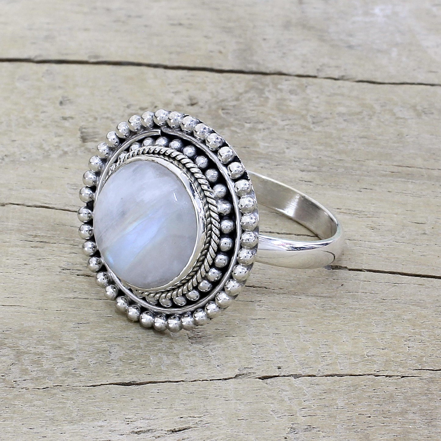 Rainbow Elegance Hand Made Rainbow Moonstone Cocktail Ring from India