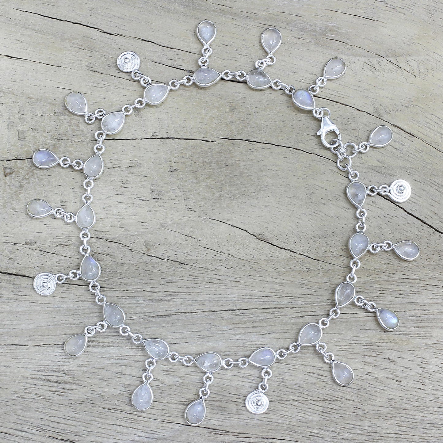 Starry Allure Rainbow Moonstone Charm Anklet