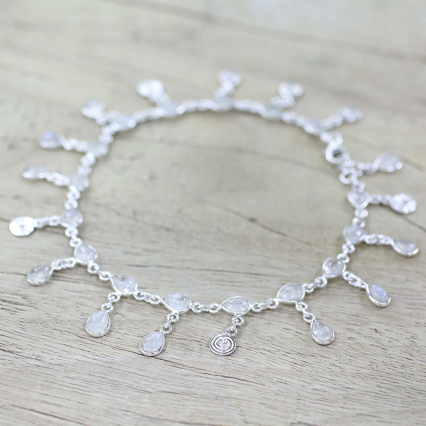 Starry Allure Rainbow Moonstone Charm Anklet