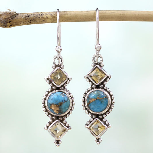 Seashore Radiance Citrine and Silver Dangle Earrings from India