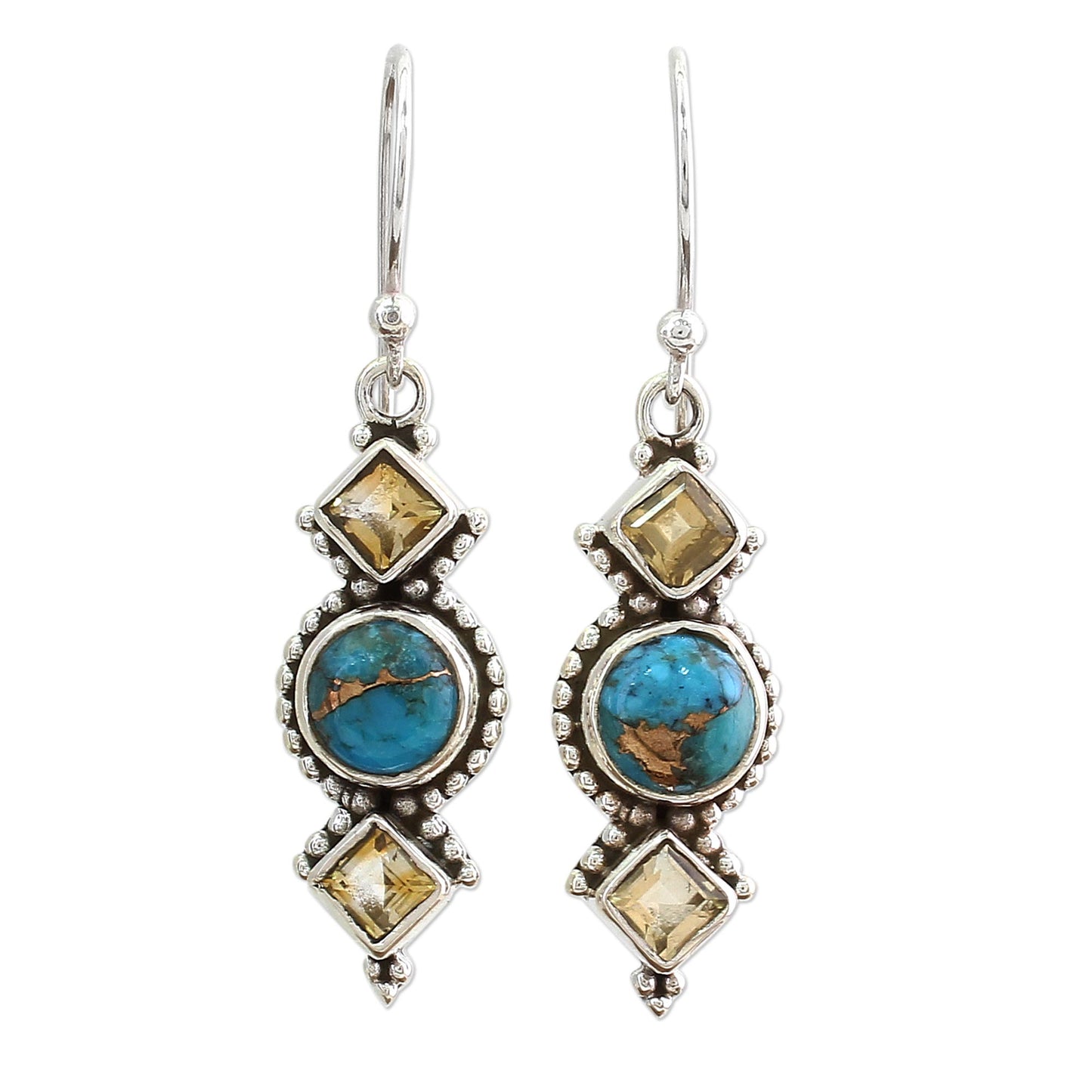 Seashore Radiance Citrine and Silver Dangle Earrings from India