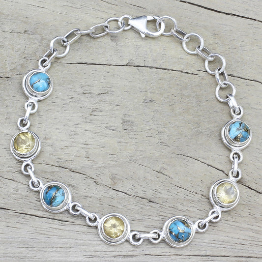 Seashore Radiance Citrine and Composite Turquoise Link Bracelet from India