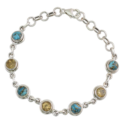 Seashore Radiance Citrine and Composite Turquoise Link Bracelet from India