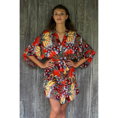 Brush Fire Red Peacock Rayon Robe