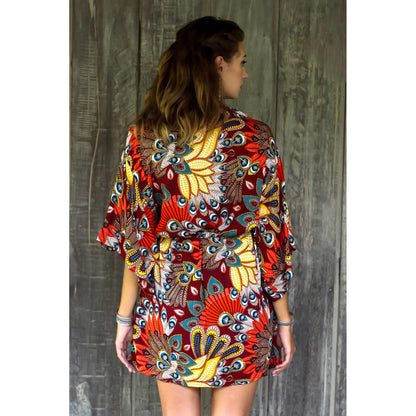 Brush Fire Red Peacock Rayon Robe