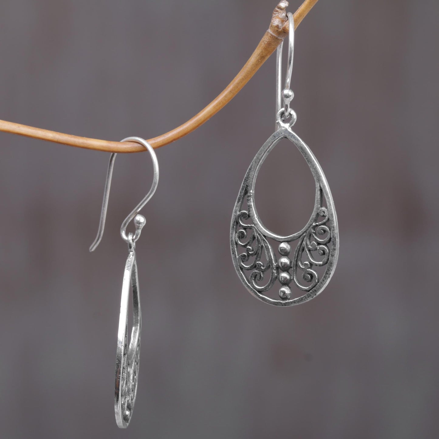 Young Beauty Sterling Silver Openwork Dangle Earrings from Indonesia