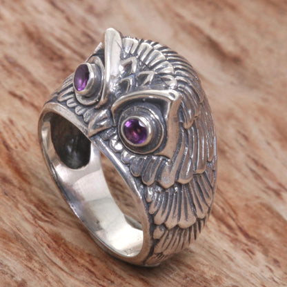 NOVICA  Amethyst .925 Sterling Silver Ring 'Night Watcher in Purple'