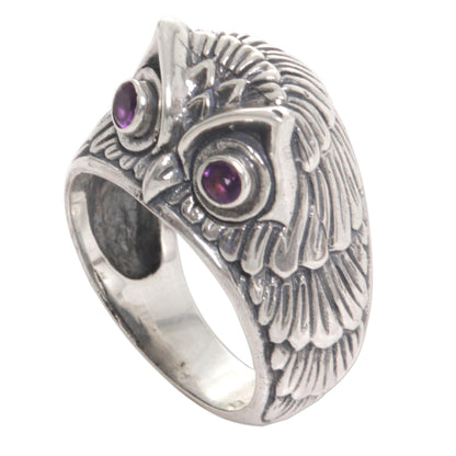 NOVICA  Amethyst .925 Sterling Silver Ring 'Night Watcher in Purple'