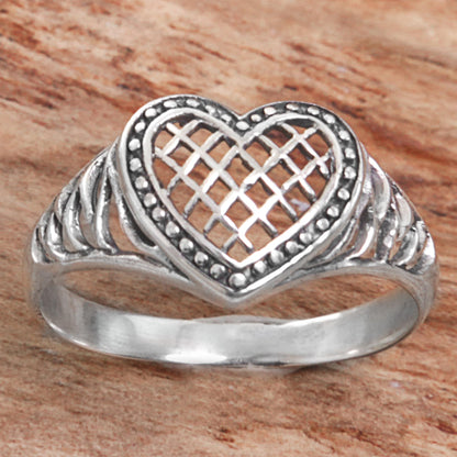 Bali Heart Sterling Silver Heart Shaped Cocktail Ring from Indonesia