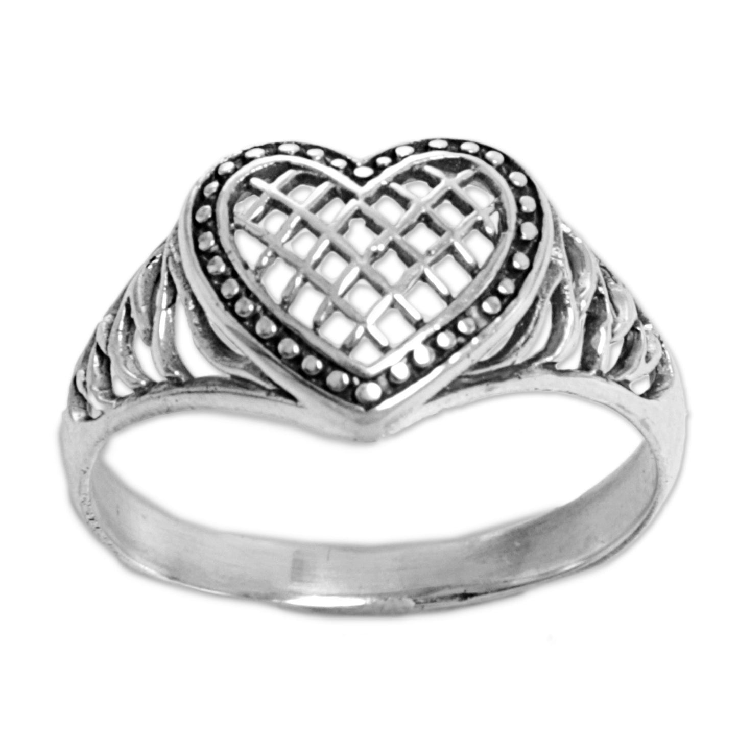 Bali Heart Sterling Silver Heart Shaped Cocktail Ring from Indonesia