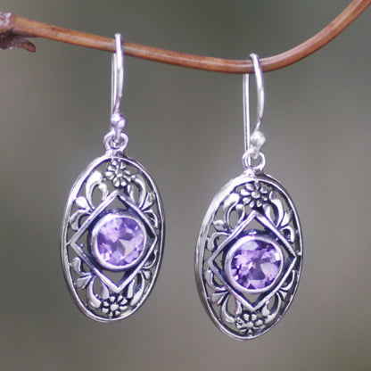 Sunset Eye Flower Amethyst Sterling Silver Dangle Earrings Indonesia