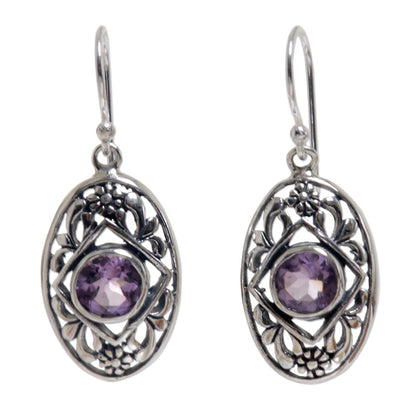 Sunset Eye Flower Amethyst Sterling Silver Dangle Earrings Indonesia