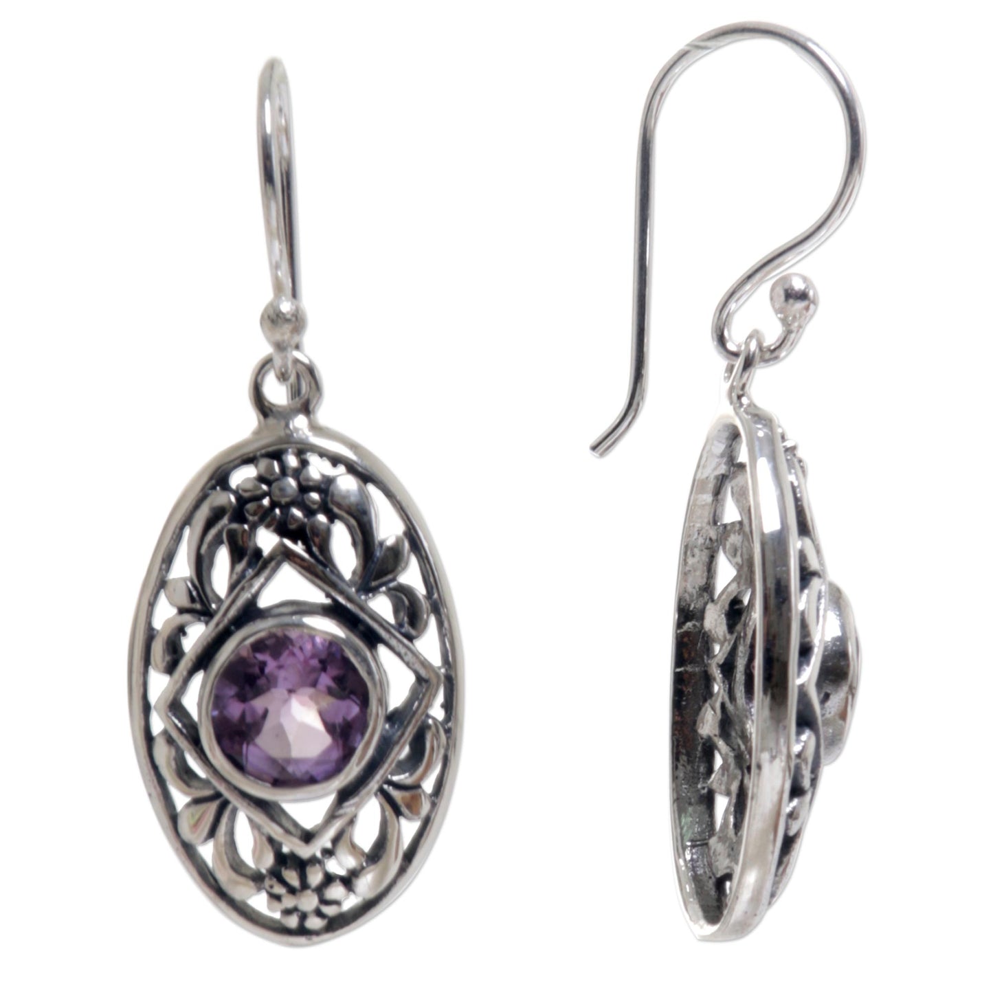Sunset Eye Flower Amethyst Sterling Silver Dangle Earrings Indonesia