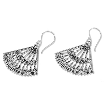 Legong Fans Fan Shaped Sterling Silver Dangle Earrings from Indonesia