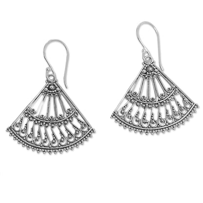 Legong Fans Fan Shaped Sterling Silver Dangle Earrings from Indonesia