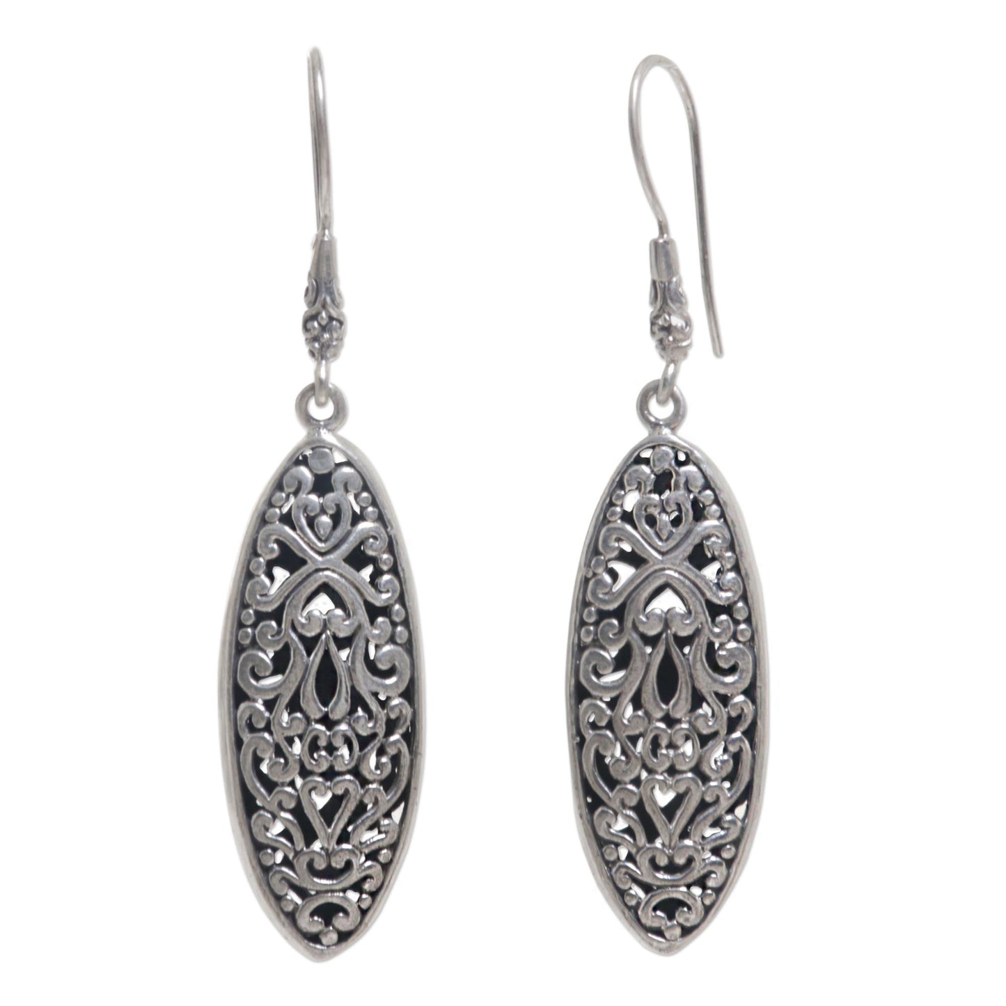 Asmat Shield Sterling Silver Oval Shape Dangle Earrings from Indonesia