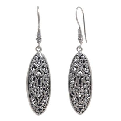 Asmat Shield Sterling Silver Oval Shape Dangle Earrings from Indonesia