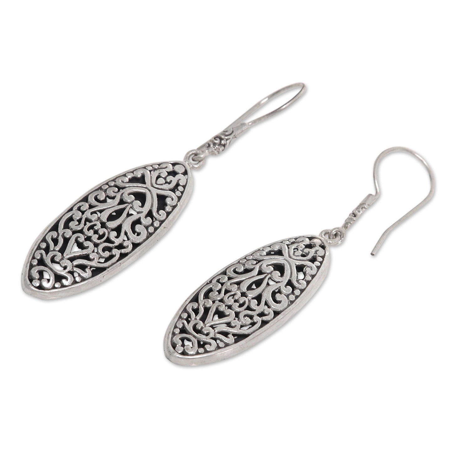 Asmat Shield Sterling Silver Oval Shape Dangle Earrings from Indonesia