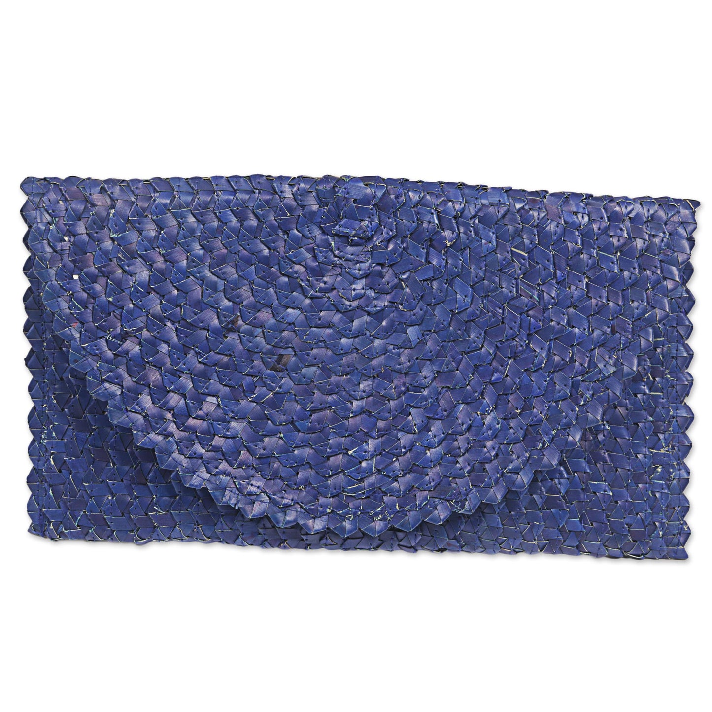 Navy Blue Trance Palm Leaf Fiber Clutch Handbag