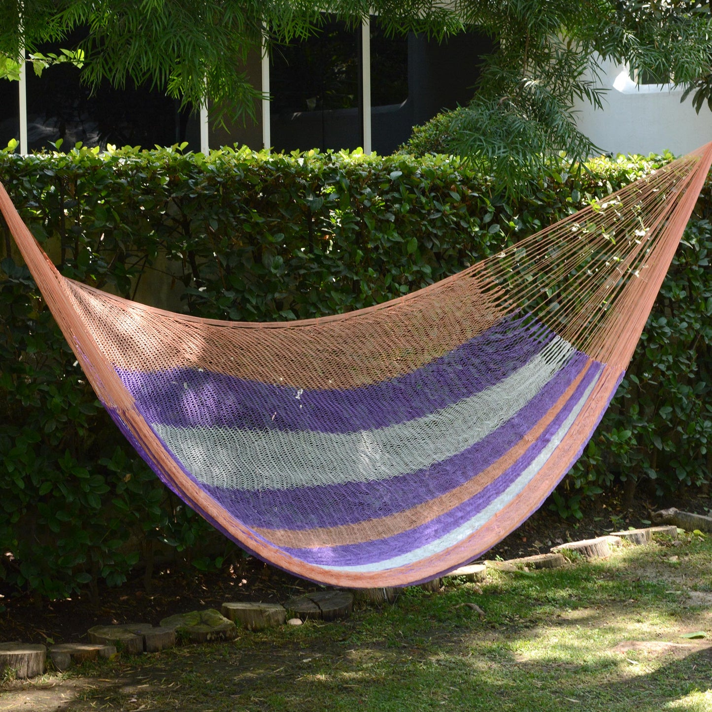 Melon Stripe Hand Woven Nylon Striped Hammock (Double) from Mexico