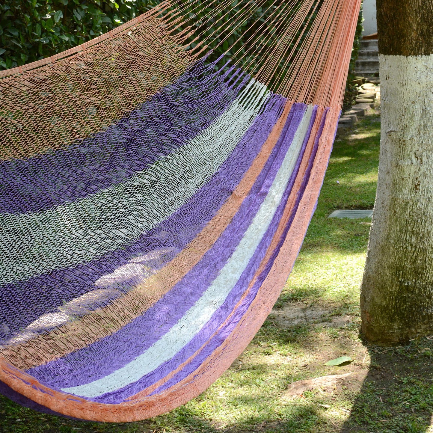 Melon Stripe Hand Woven Nylon Striped Hammock (Double) from Mexico