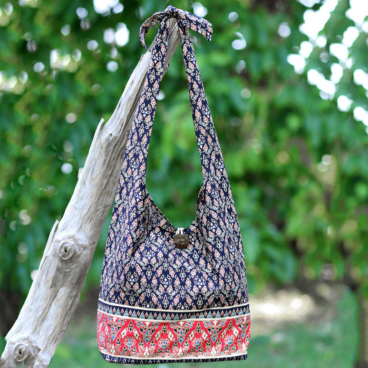 Dramatic Thai Handmade Thai Red and Black Cotton Shoulder Bag
