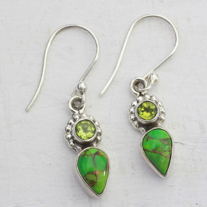 Arbor Allure Peridot and Composite Turquoise Dangle Earrings from India