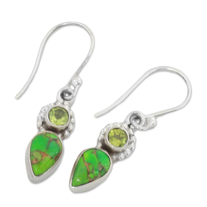 Arbor Allure Peridot and Composite Turquoise Dangle Earrings from India