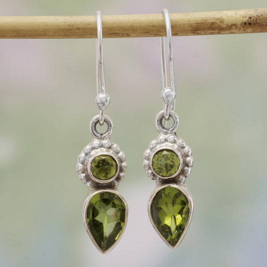 Forest Sparkle Peridot and Sterling Silver Dangle Earrings from India