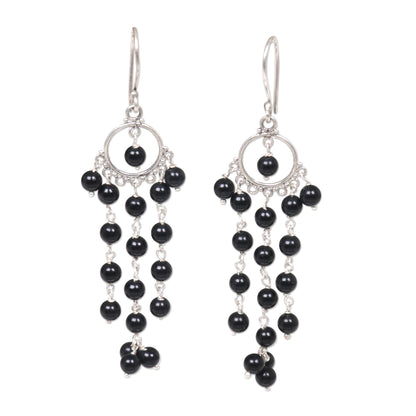 Dangling Hopes Artisan Crafted Onyx and Sterling Silver Chandelier Earrings