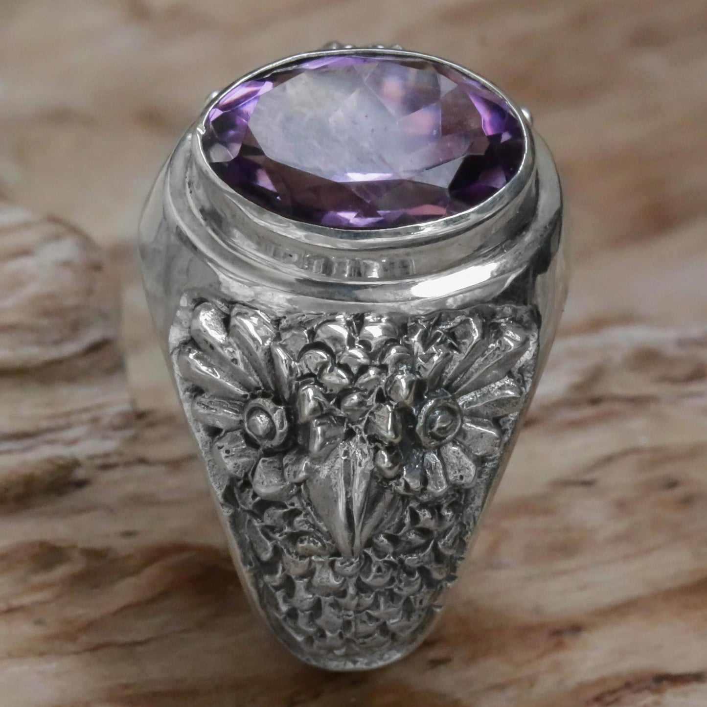 Worried Owl Amethyst Ring