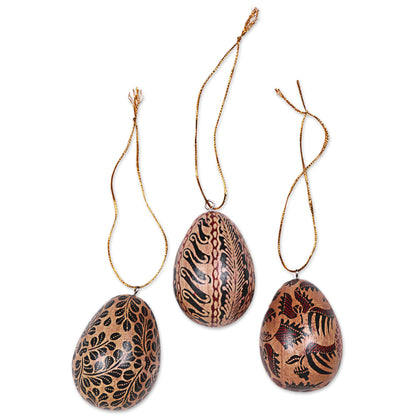 Parang Eggs Batik Wood Egg Ornaments (Set of 3) from Indonesia