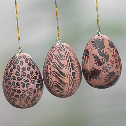 Parang Eggs Batik Wood Egg Ornaments (Set of 3) from Indonesia