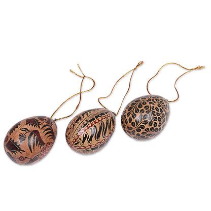 Parang Eggs Batik Wood Egg Ornaments (Set of 3) from Indonesia