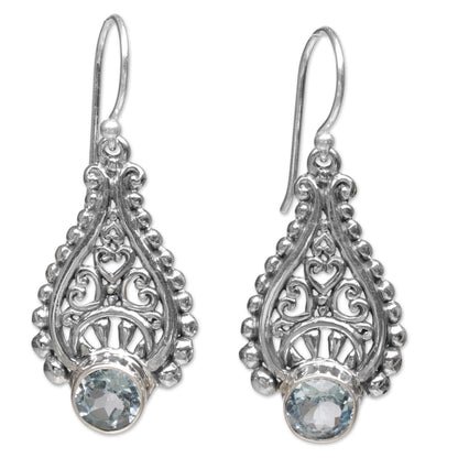 Happy Tears Handmade Balinese Sterling Silver Blue Topaz Dangle Earrings