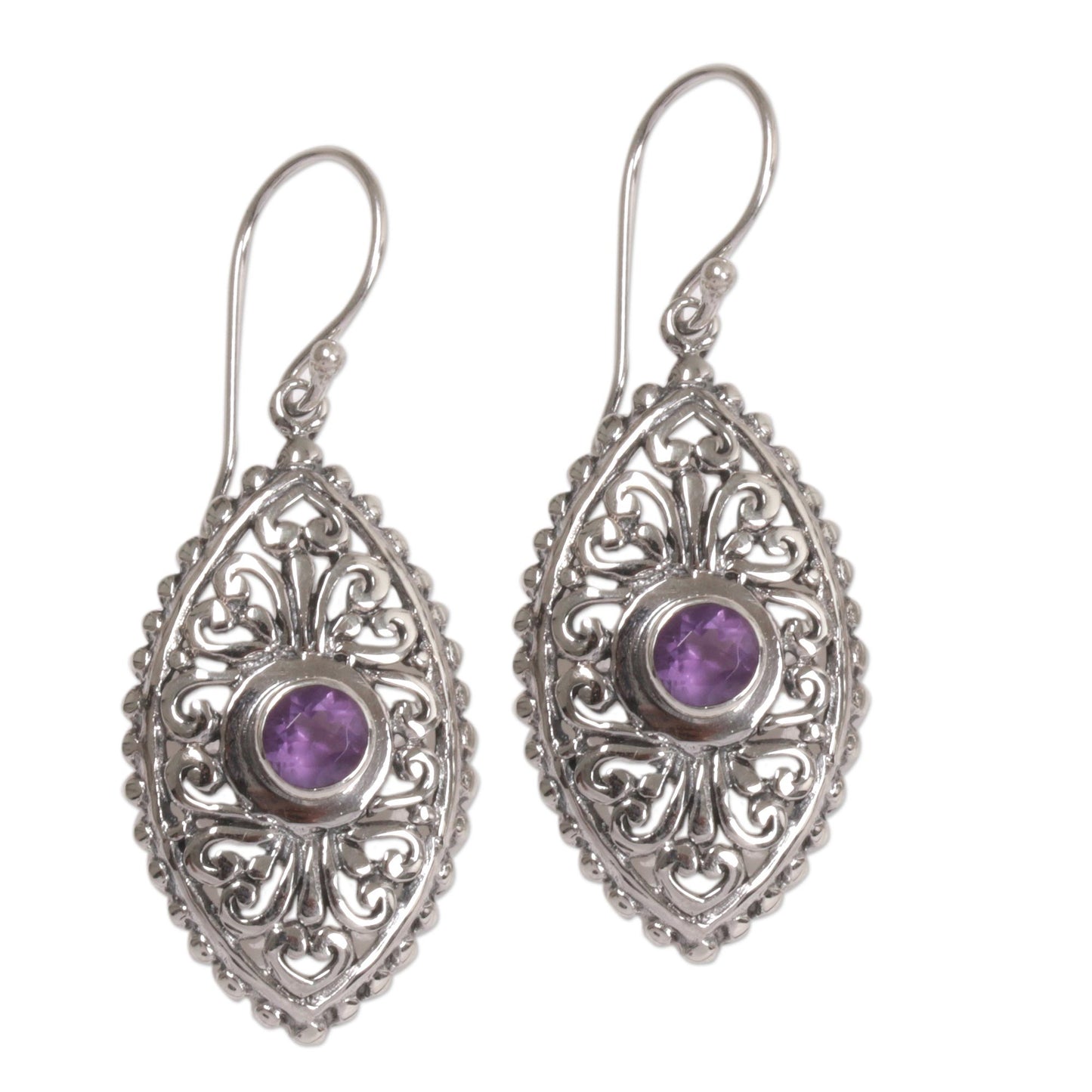 Wonderful Bali in Purple Indonesian Sterling Silver and Amethyst Dangle Earrings