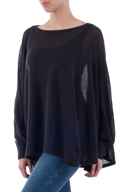 Night Breeze Soft Knit Bohemian Style Black Drape Sweater from Peru