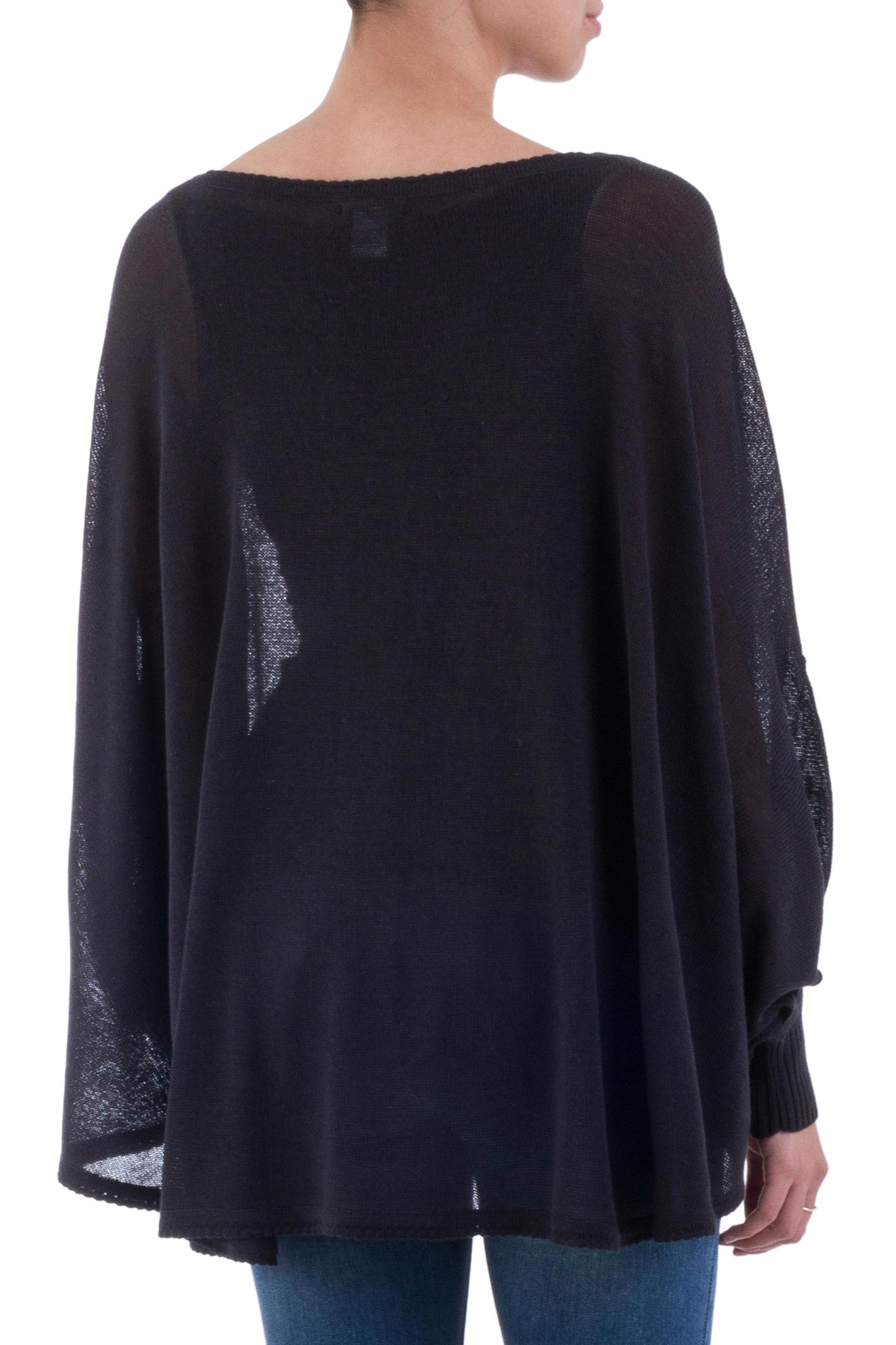 Night Breeze Soft Knit Bohemian Style Black Drape Sweater from Peru