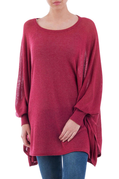 Bright Wind Soft Knit Bohemian Style Wine Drape Sweater from Peru