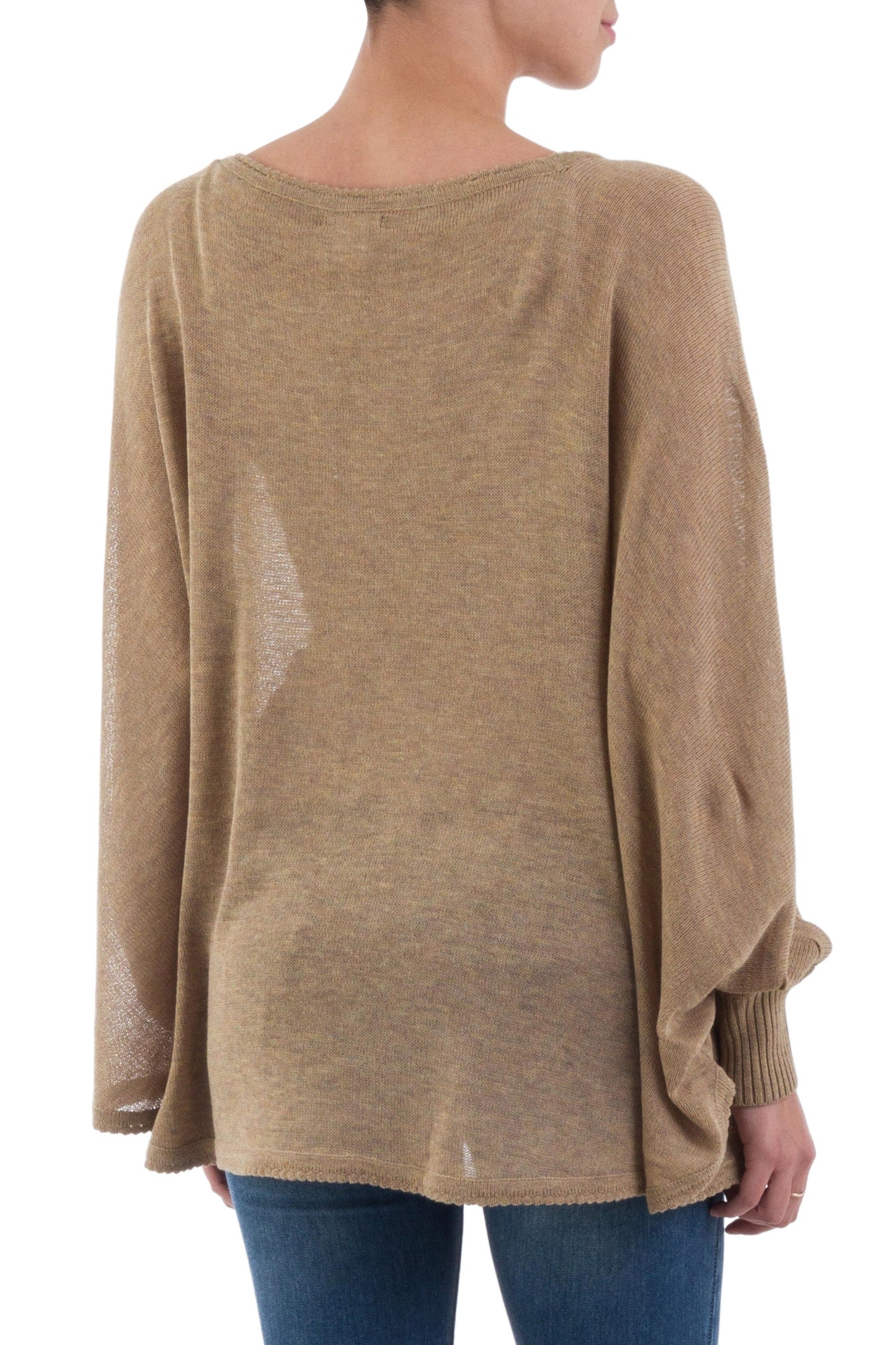 Coastal Breeze Soft Knit Bohemian Style Light Tan Drape Sweater from Peru