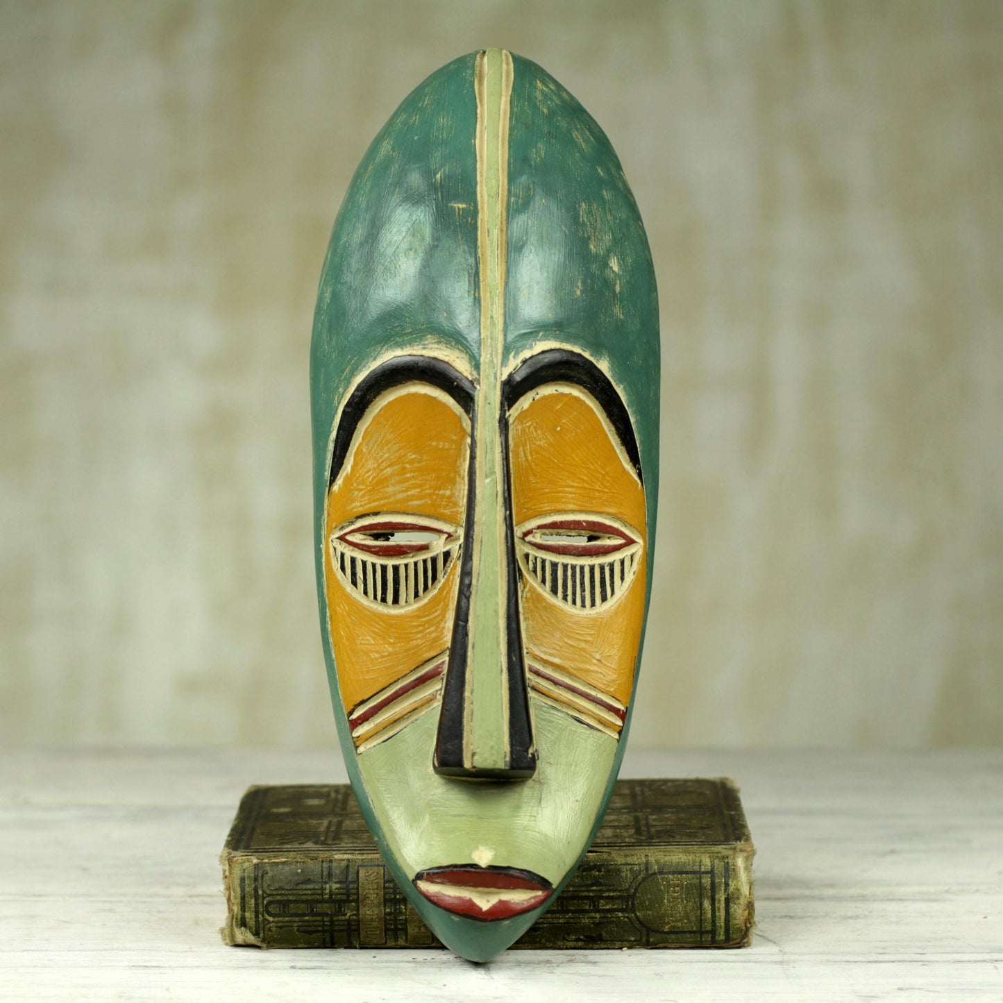 Bring Good News Hand Carved Painted Rubberwood Mask from Ghana