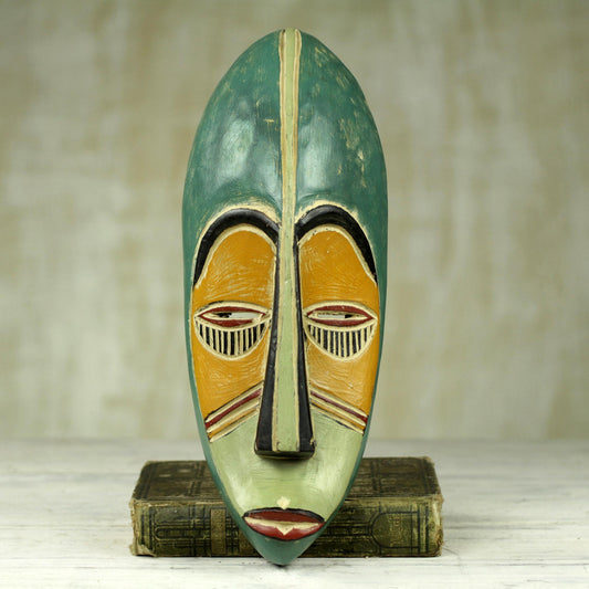 Bring Good News Hand Carved Painted Rubberwood Mask from Ghana