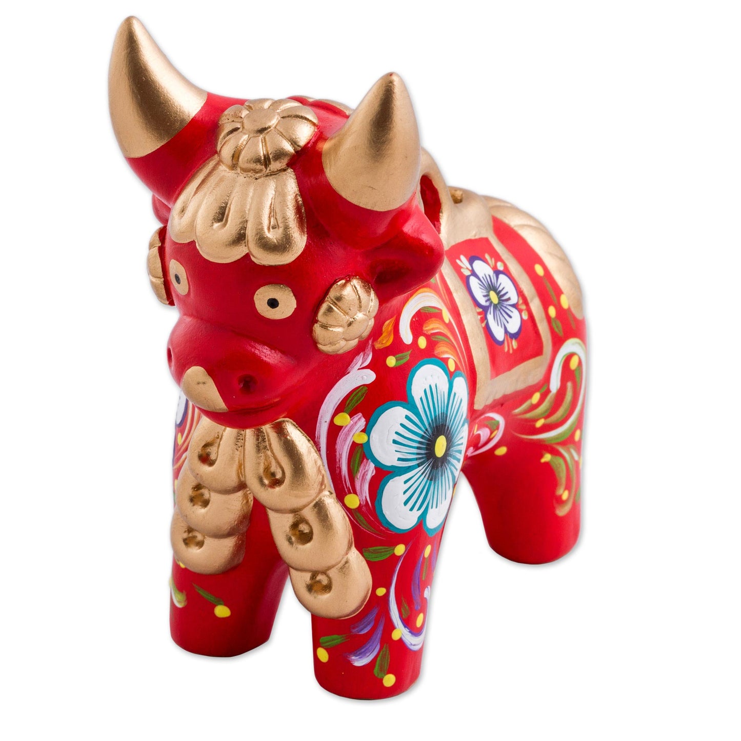 Red Pucara Bull Red Painted Ceramic Bull Folk Art Sculpture