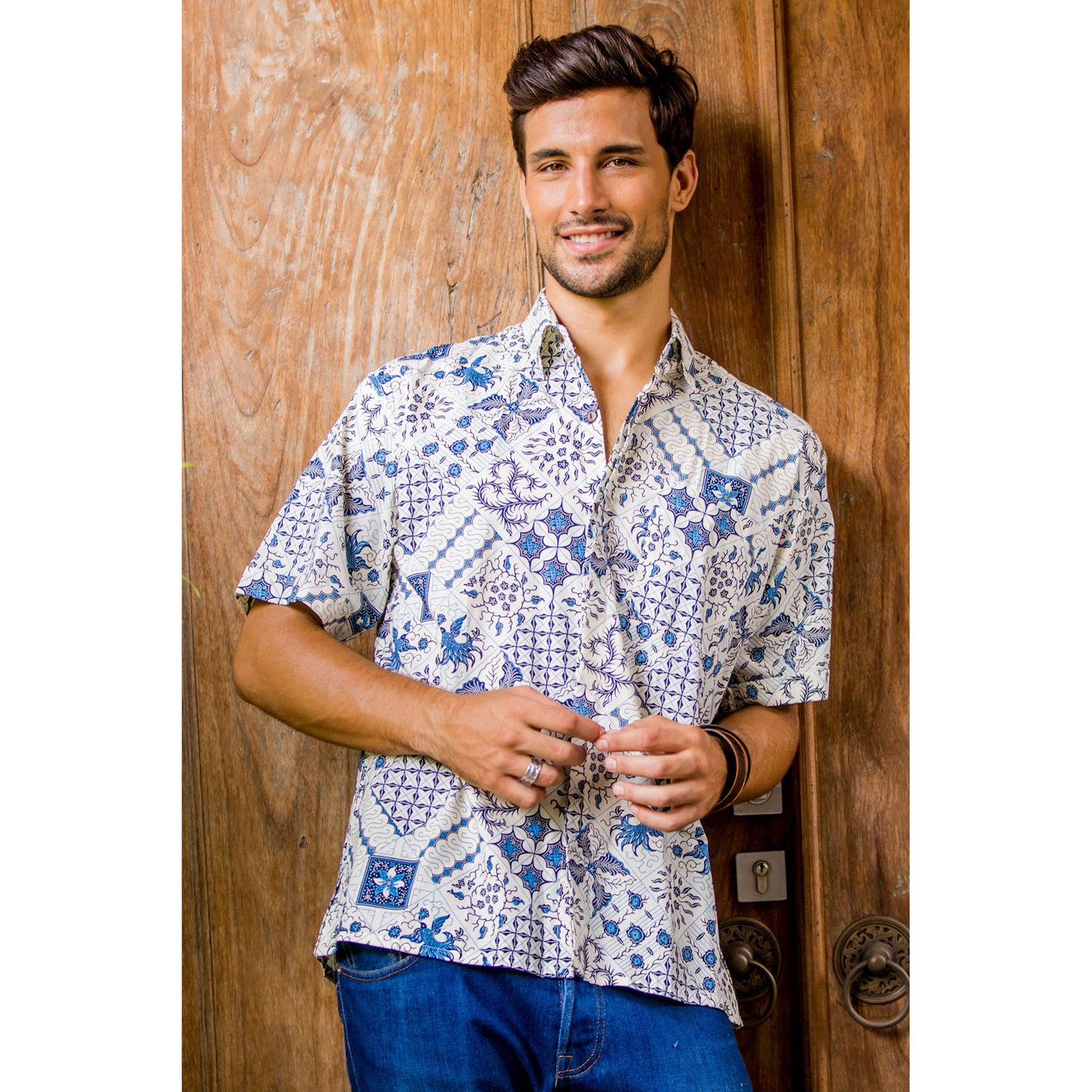 Island Batik Blue & White Men's Batik Shirt