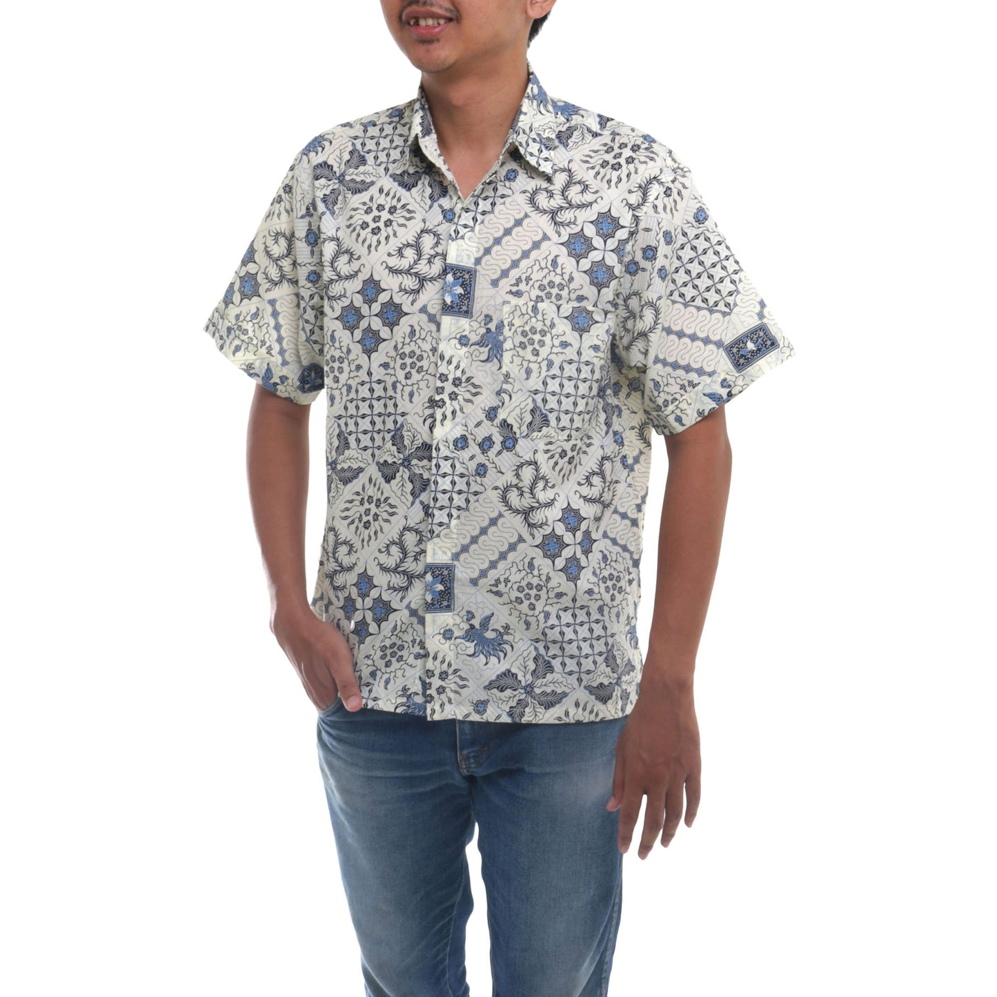 Island Batik Blue & White Men's Batik Shirt