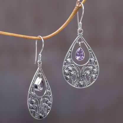 Bali Crest Amethyst and Sterling Silver Dangle Earrings