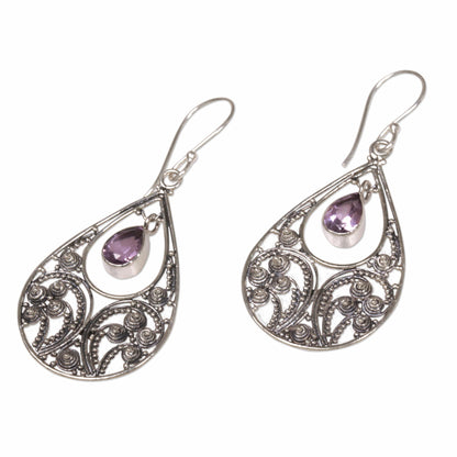 Bali Crest Amethyst and Sterling Silver Dangle Earrings