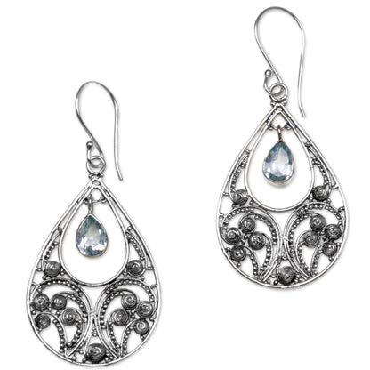 Bali Crest Sterling Silver and Blue Topaz Dangle Earrings