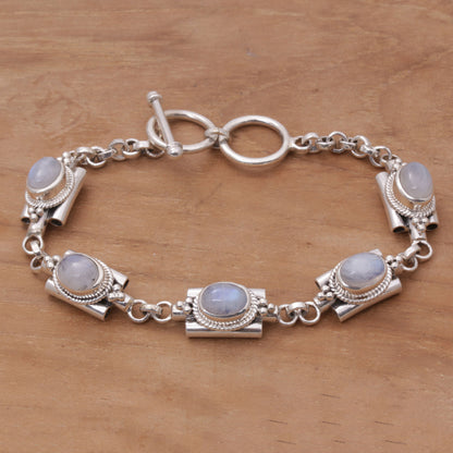 Misty Domes Silver & Rainbow Moonstone Bracelet