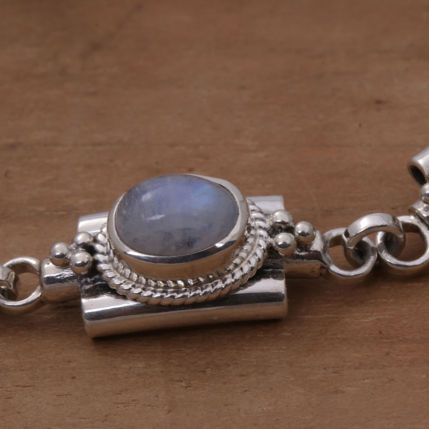 Misty Domes Silver & Rainbow Moonstone Bracelet